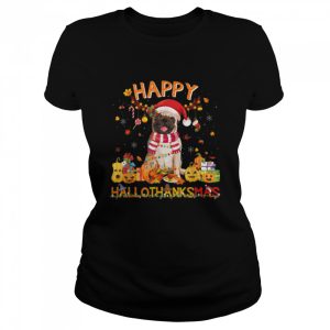 Pomeranian Halloween Thanksgiving Christmas Hallothanksmas T-Shirt B0BHJJ6MGY