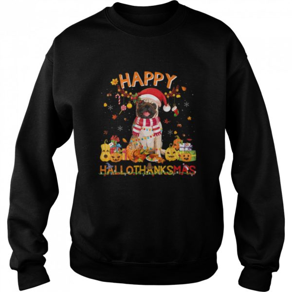 Pomeranian Halloween Thanksgiving Christmas Hallothanksmas T-Shirt B0BHJJ6MGY