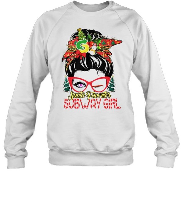 Premium messy bun Santa favorites Subway girl Christmas sweater