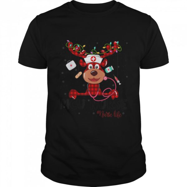 Red Plaid PICU Nurse Life Reindeer Nurse Christmas T-Shirt B0BKLF7G45