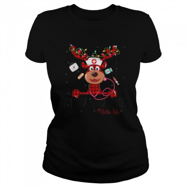 Red Plaid PICU Nurse Life Reindeer Nurse Christmas T-Shirt B0BKLF7G45