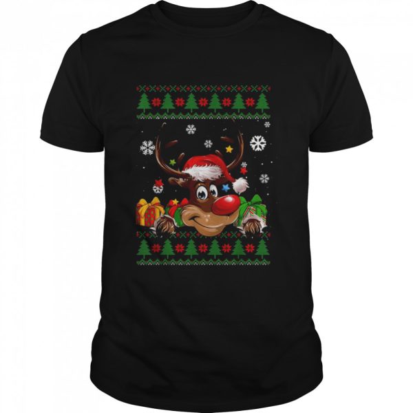 Reindeer Lovers Santa Hat Ugly Christmas T-Shirt