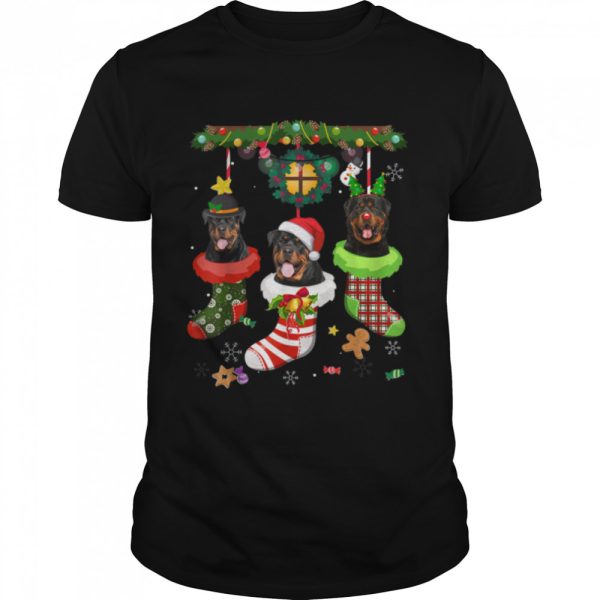 Rottweiler Dog Tree Christmas Lights Rottweiler Ugly Sweater T-Shirt
