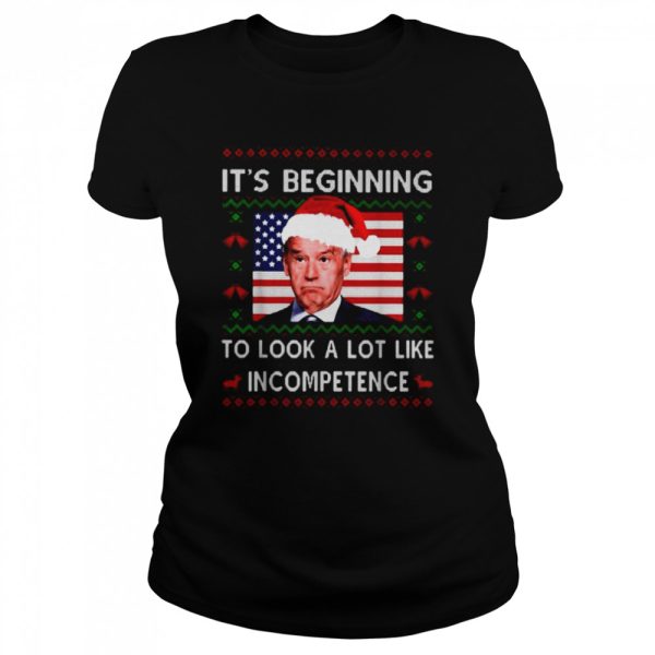 Santa Biden American flag it’s beginning to look a lot like incompetence Ugly Christmas shirt