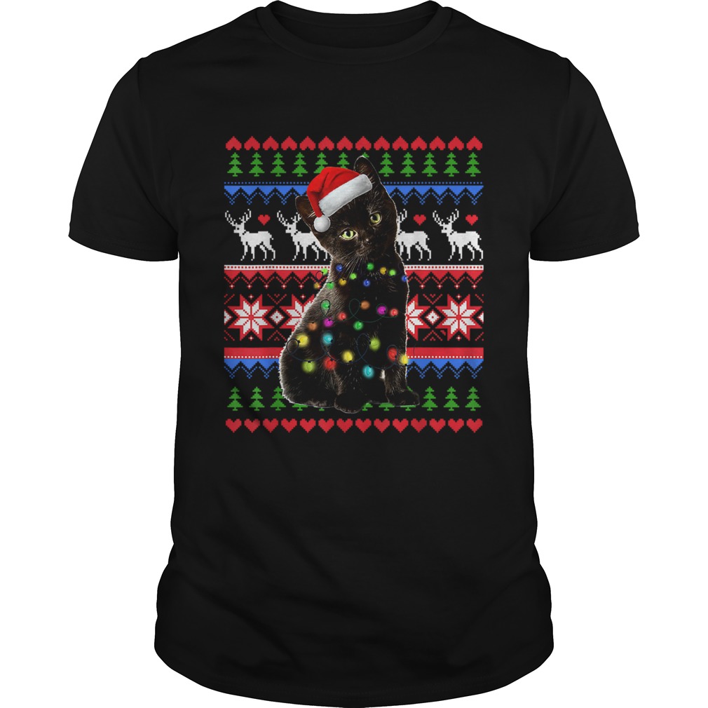 Santa Black Cat Christmas Light Ugly shirt Santa Black Cat Christmas Light Ugly shirt