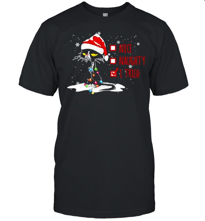 Santa Black Cat nice Naughty I tried Christmas Sweatshirt Santa Black Cat nice Naughty I tried Christmas Sweatshirt