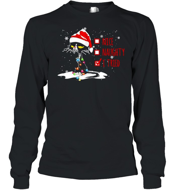 Santa Black Cat nice Naughty I tried Christmas Sweatshirt Santa Black Cat nice Naughty I tried Christmas Sweatshirt