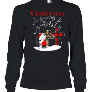 Santa Charlie Brown and Snoopy Christmas begins with Christ t shirt 3