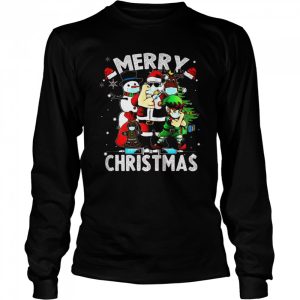 Santa Claus Elf Reindeer Snowman face mask Vaccine Merry Christmas Shirt 3