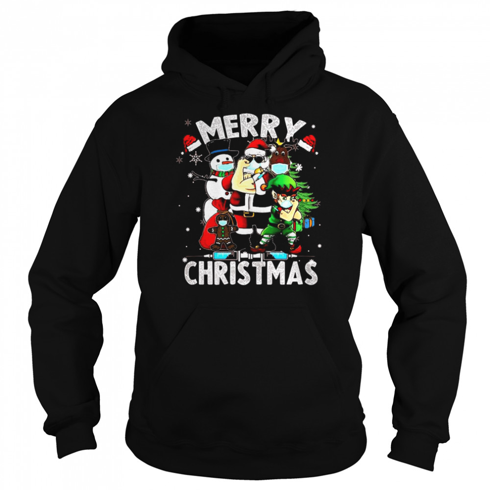 Santa Claus Elf Reindeer Snowman face mask Vaccine Merry Christmas Shirt Santa Claus Elf Reindeer Snowman face mask Vaccine Merry Christmas Shirt