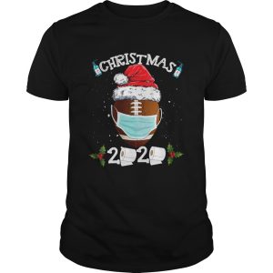 Santa Claus Hat With Face Mask And American Football Merry Christmas shirt