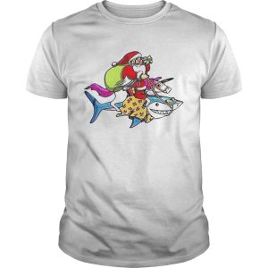 Santa Claus Riding A Unicorn And A Shark Christmas Gift shirt