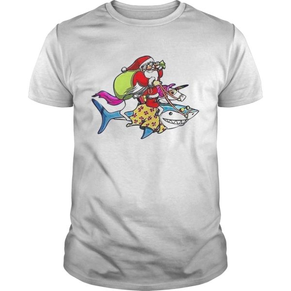 Santa Claus Riding A Unicorn And A Shark Christmas Gift shirt
