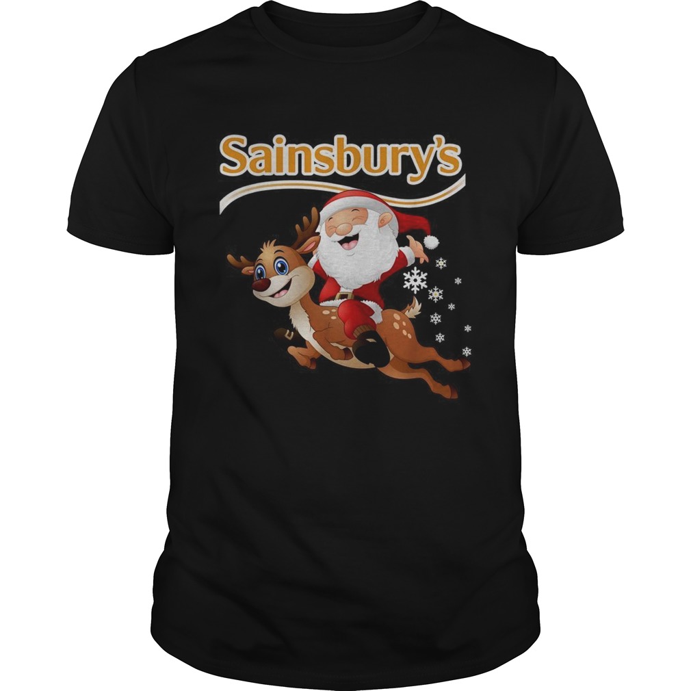 Santa Claus riding reindeer Sainsbury's shirt Santa Claus riding reindeer Sainsbury's shirt