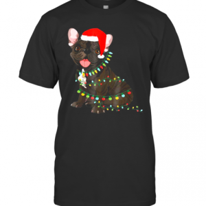 Santa French Bulldog Tangled In Christmas Light T-Shirt