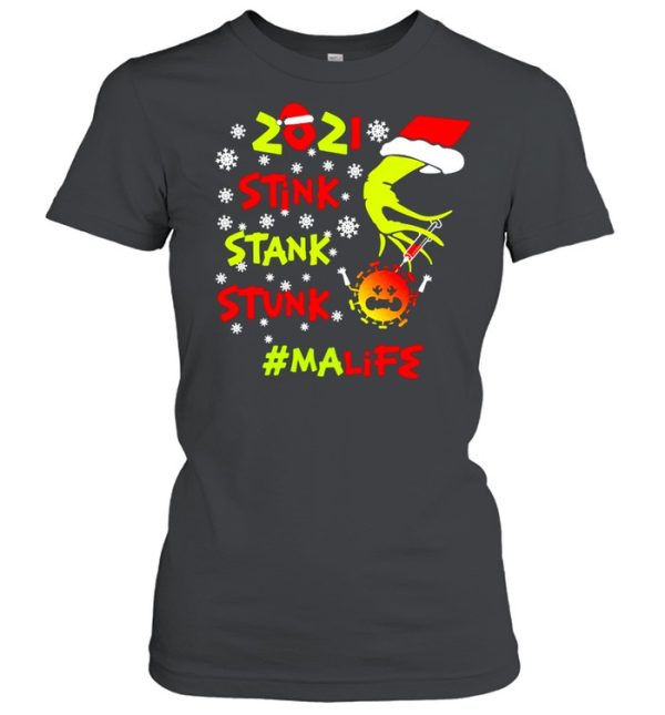 Santa Grinch Hand 2021 Stink Stank Stunk MA Life Coronavirus Christmas Sweater Shirt