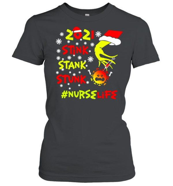 Santa Grinch Hand 2021 Stink Stank Stunk Nurse Life Coronavirus Christmas Sweater T-shirt