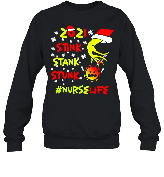 Santa Grinch Hand 2021 Stink Stank Stunk Nurse Life Coronavirus Christmas Sweater T-shirt Santa Grinch Hand 2021 Stink Stank Stunk Nurse Life Coronavirus Christmas Sweater T-shirt
