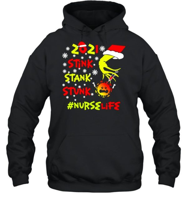 Santa Grinch Hand 2021 Stink Stank Stunk Nurse Life Coronavirus Christmas Sweater T-shirt