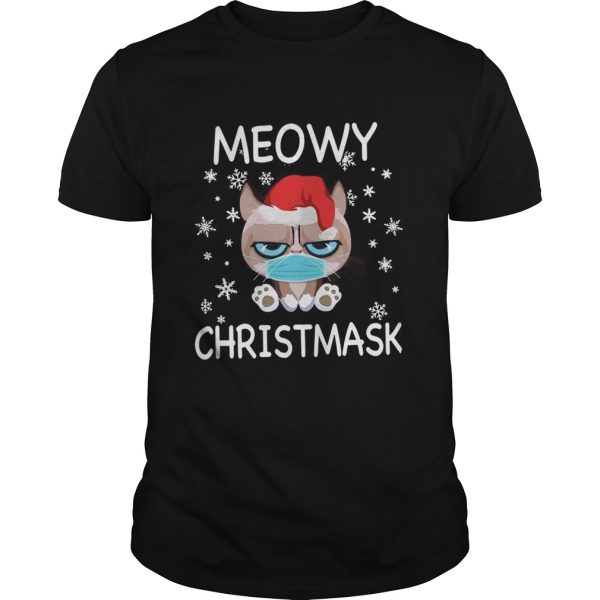 Santa Grumpy Cat Face Mask Meowy christmas shirt