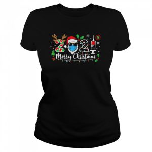 Santa In Sunglasses Wearing Mask 2021 Vaccine Merry Christmas Shirt