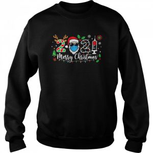 Santa In Sunglasses Wearing Mask 2021 Vaccine Merry Christmas Shirt 4