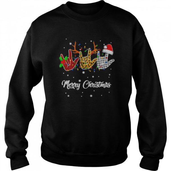 Santa Sign Language Reindeer Merry Christmas shirt