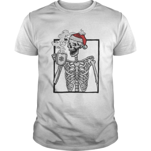 Santa Skeleton Drinking Coffee Merry Christmas shirt