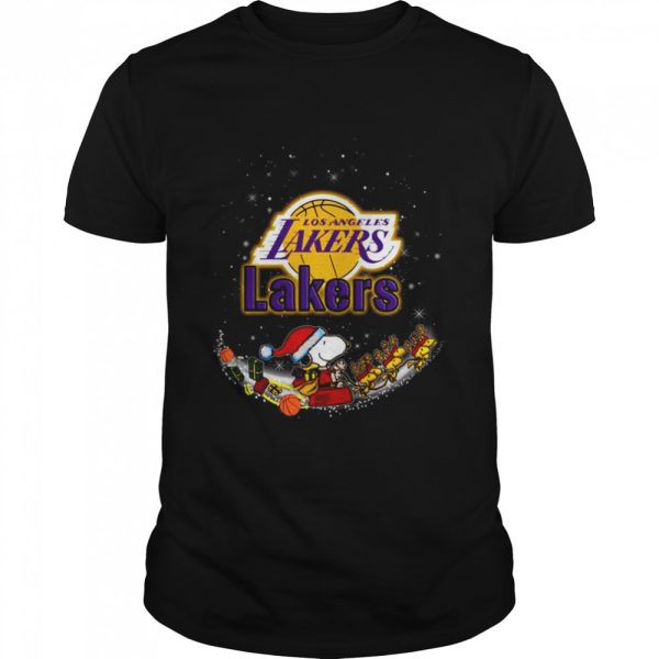 Santa Snoopy and Woodstock Los Angeles Lakers 2021 Christmas tshirt