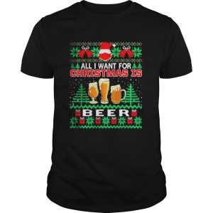 Santa face mask All I Want For Christmas Is Beer Funny Ugly shirt