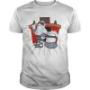 Santa with ugly sweater mask and a bag full of toilet paper shirt