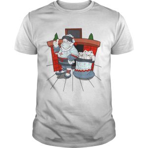 Santa with ugly sweater mask and a bag full of toilet paper shirt