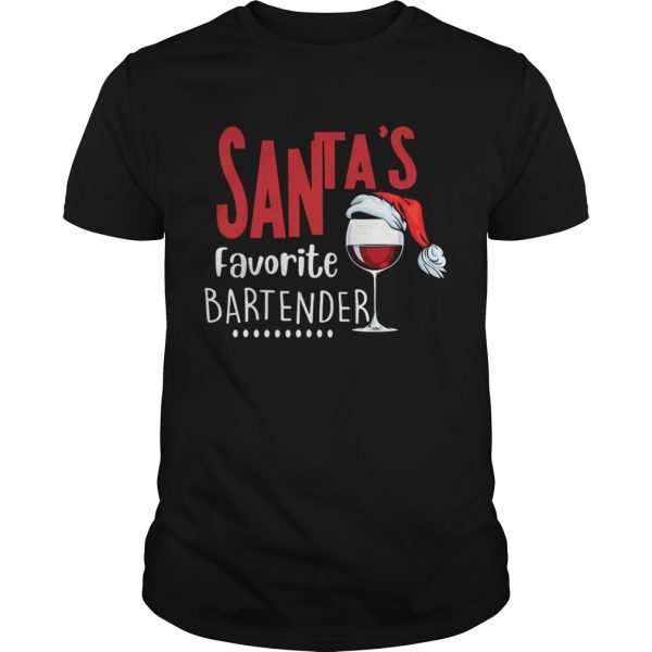 Santas Favorite Bartender Glass Wine Santa Hat Christmas shirt
