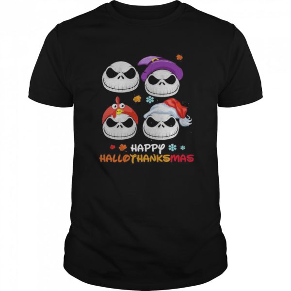 Skellington Halloween And Merry Christmas Happy Hallothanksmas shirt