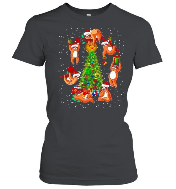 Sloth around Christmas tree shirt