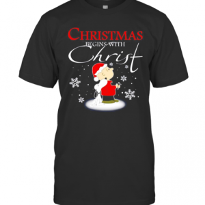 Snoopy And Charlie Brown Christmas Begins With Christ T-Shirt
