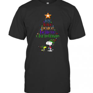 Snoopy And Charlie Brown Joy Love Peace Believe Christmas T-Shirt