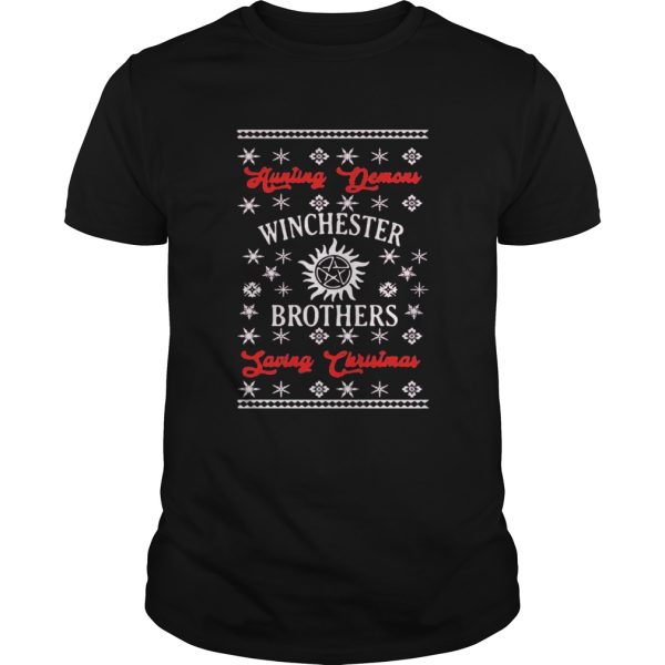Supernatural hunting demons winchester brothers saving christmas shirt