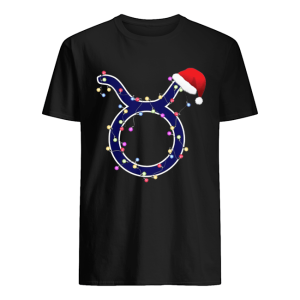 Taurus Zodiac Sign In Christmas Lights And Santa’s Hat T-Shirt