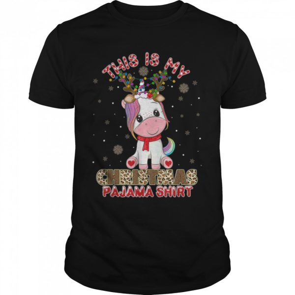 This Is My Christmas Pajama Shirt Unicorn Santa Hat Lights T-Shirt