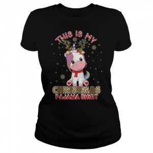 This Is My Christmas Pajama Shirt Unicorn Santa Hat Lights T-Shirt