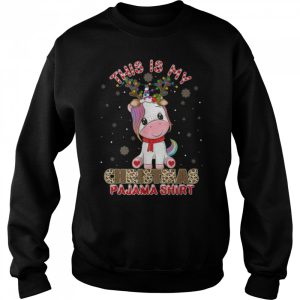 This Is My Christmas Pajama Shirt Unicorn Santa Hat Lights T Shirt B0B7F255GC 4