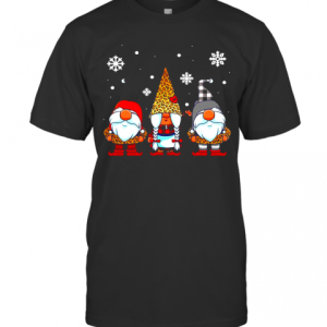 Three Gnomes In Leopard Print Buffalo Plaid Christmas Xmas T-Shirt