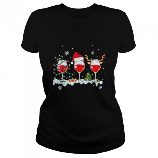 Three Wine Glasses Santa Hat Christmas Funny Wine Lover Xmas T-Shirt