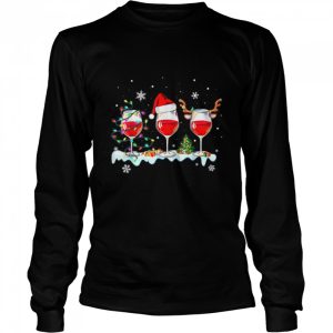 Three Wine Glasses Santa Hat Christmas Funny Wine Lover Xmas T Shirt B0BHJ8HMH7 3