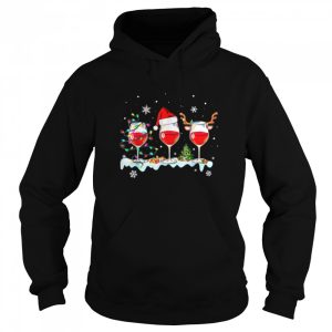 Three Wine Glasses Santa Hat Christmas Funny Wine Lover Xmas T Shirt B0BHJ8HMH7 5
