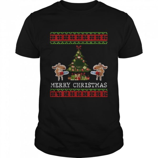 Ugly Christmas Reindeer Present Tree Lights Shirt