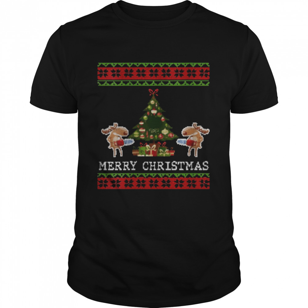 Ugly Christmas Reindeer Present Tree Lights Shirt Ugly Christmas Reindeer Present Tree Lights Shirt