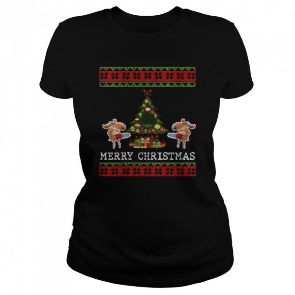 Ugly Christmas Reindeer Present Tree Lights Shirt