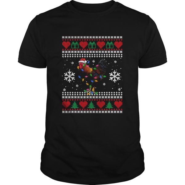 Ugly Christmas Rooster Chicken Santa Hat Lights Xmas shirt